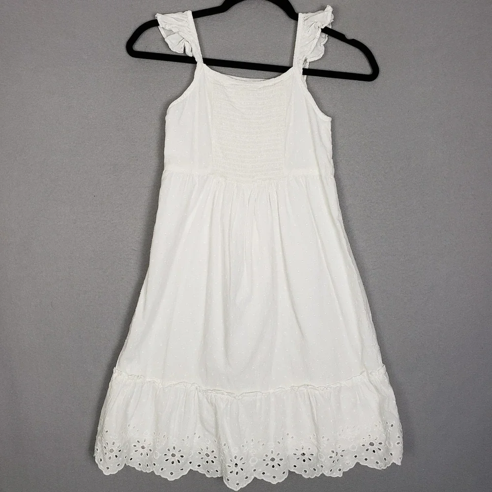 GAP Kids Girls M 8-9 White Ruffle Strap Tiered Eyelet Lace Prairie Dress M 8-9